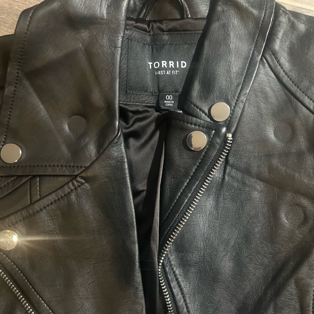 Torrid Black Faux Leather Jacket with Silver Details